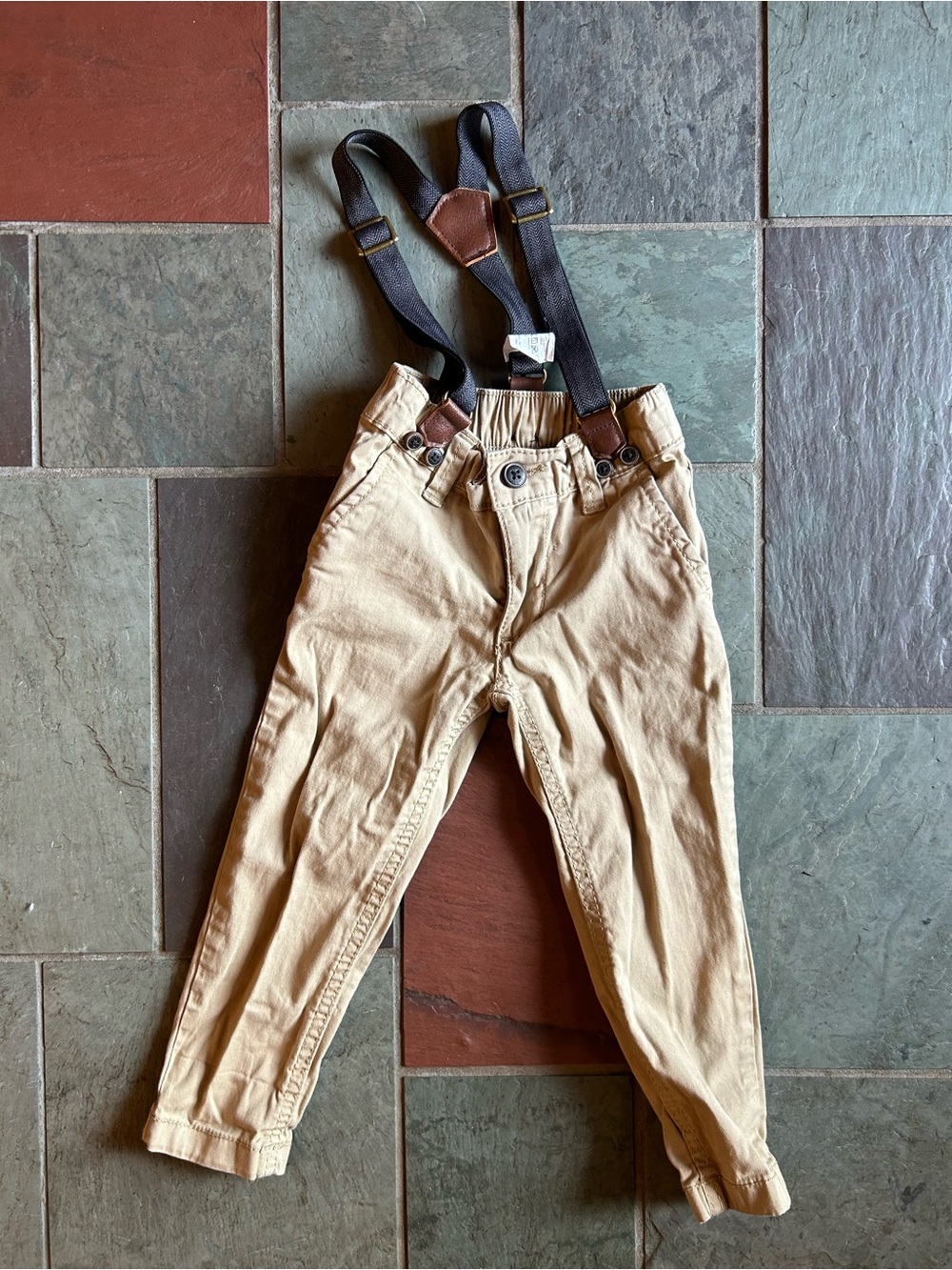 OshKosh B'gosh Tan Cotton Pants with Dark Brown Suspenders